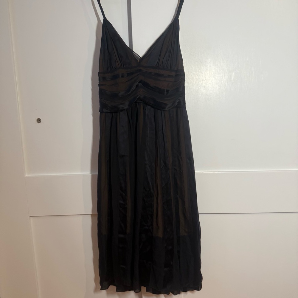 Tufi Duek Vintage 100% Silk Black & Mesh Ruched Bust Midi Dress Size 4-6 - Picture 2 of 10